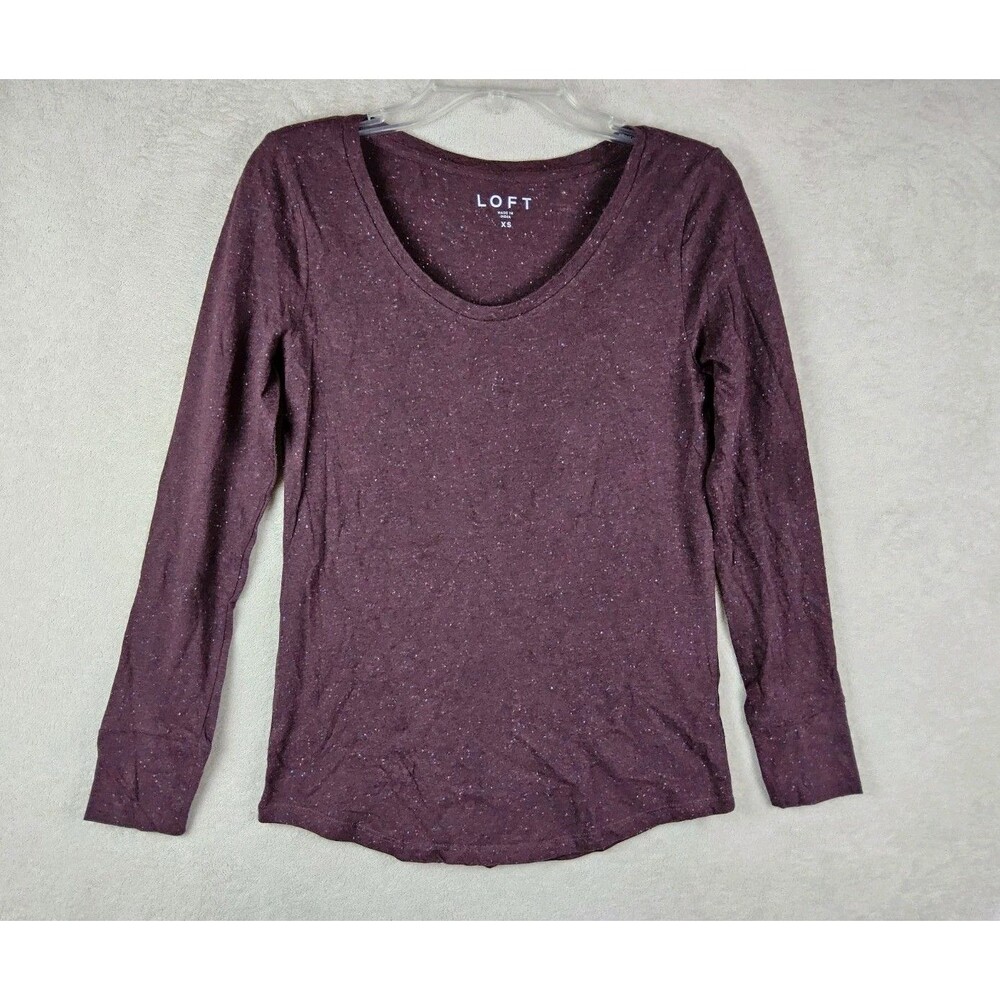 LOFT Women's Long Sleeve Speckle Knit Top Eggplant Size XS